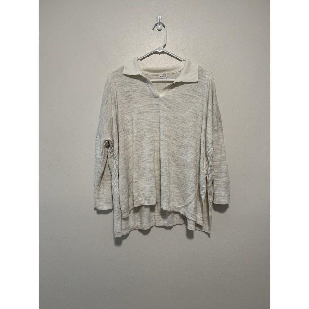 Mersea Marina Relaxed Fit‎ Side Slit Polo Lightweight Sweater in Light Gray OS